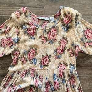 Jane‎ Ashley Vintage 90s Embellished Floral Tie Waist Maxi Dress, Beige Pink, M